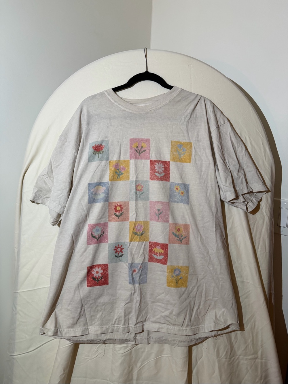 Floral Patchwork Short Sleeve Tee - Cream